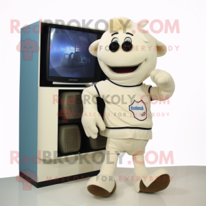 Cream Television mascot costume character dressed with a Running Shorts and Wallets