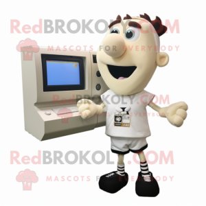Cream Television mascot costume character dressed with a Running Shorts and Wallets