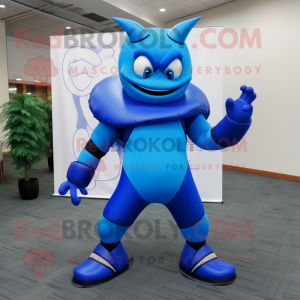 Blue Devil mascot costume character dressed with a Turtleneck and Wraps