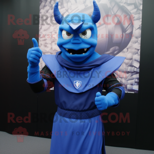 Blue Devil mascot costume character dressed with a Turtleneck and Wraps