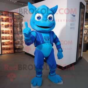 Blue Devil mascot costume character dressed with a Turtleneck and Wraps