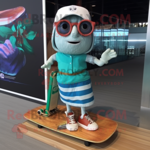 nan Skateboard mascot costume character dressed with a Wrap Skirt and Reading glasses