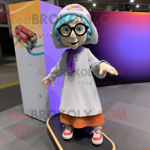 nan Skateboard mascot costume character dressed with a Wrap Skirt and Reading glasses