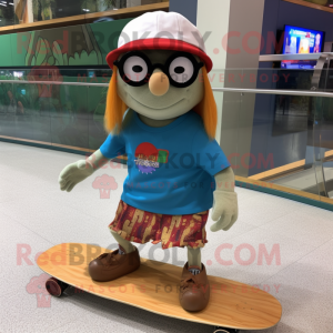 nan Skateboard mascot costume character dressed with a Wrap Skirt and Reading glasses