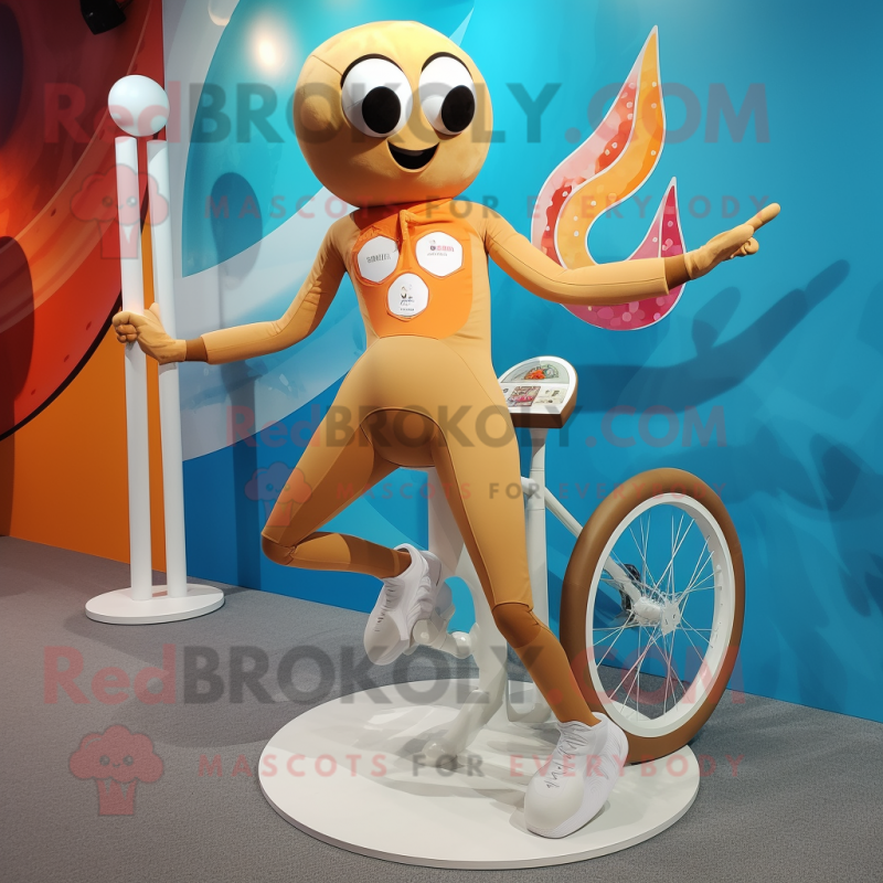 Tan Unicyclist mascot costume character dressed with a One-Piece Swimsuit and Brooches