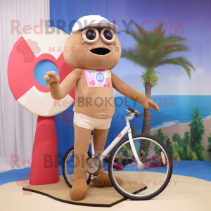 Tan Unicyclist mascot costume character dressed with a One-Piece Swimsuit and Brooches