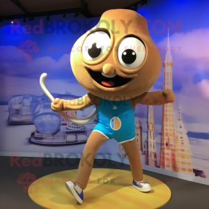 Tan Unicyclist mascot costume character dressed with a One-Piece Swimsuit and Brooches