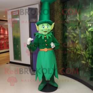 Forest Green Magician mascot costume character dressed with a Pencil Skirt and Caps