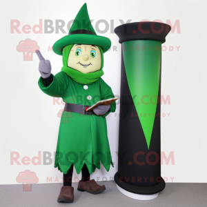 Forest Green Magician mascot costume character dressed with a Pencil Skirt and Caps