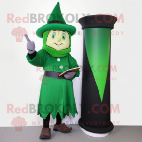 Forest Green Magician mascot costume character dressed with a Pencil Skirt and Caps