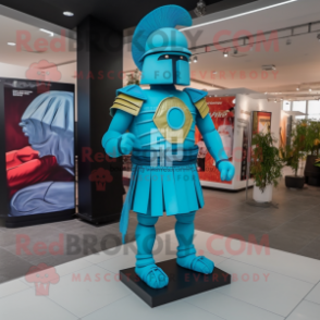 Turquoise Roman Soldier mascot costume character dressed with a Flare Jeans and Tie pins