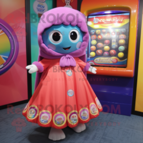 nan Gumball Machine mascot costume character dressed with a Circle Skirt and Shawls