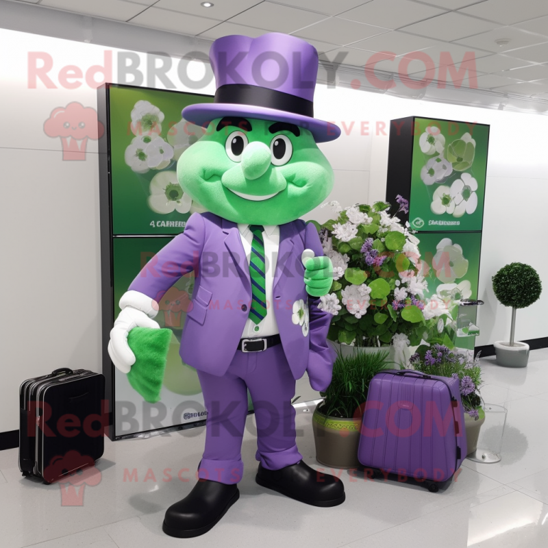 Lavender Bunch Of Shamrocks mascot costume character dressed with a Suit Pants and Briefcases Lavender Bunch Of Shamrocks mascot costume character dressed with a Suit Pants and Briefcases