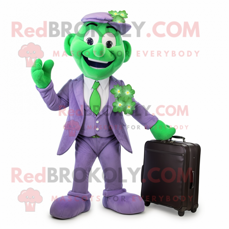 Lavender Bunch Of Shamrocks mascot costume character dressed with a Suit Pants and Briefcases Lavender Bunch Of Shamrocks mascot costume character dressed with a Suit Pants and Briefcases