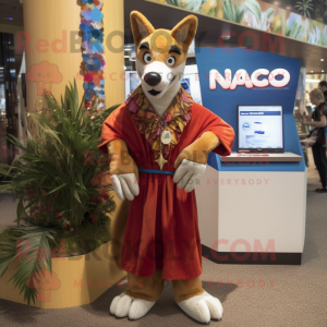 nan Dingo mascot costume character dressed with a Maxi Dress and Cufflinks