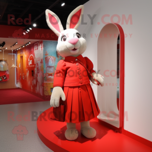 Red Rabbit mascot costume character dressed with a Blouse and Handbags