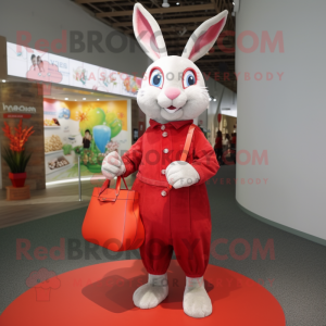 Red Rabbit mascot costume character dressed with a Blouse and Handbags