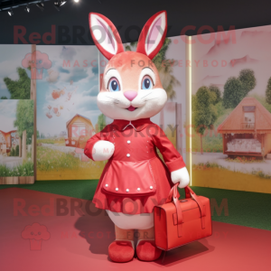 Red Rabbit mascot costume character dressed with a Blouse and Handbags