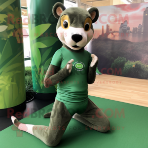 Forest Green Thylacosmilus mascot costume character dressed with a Yoga Pants and Anklets