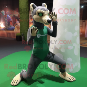 Forest Green Thylacosmilus mascot costume character dressed with a Yoga Pants and Anklets