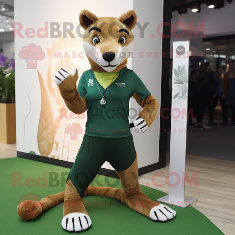 Forest Green Thylacosmilus mascot costume character dressed with a Yoga Pants and Anklets Forest Green Thylacosmilus mascot costume character dressed with a Yoga Pants and Anklets