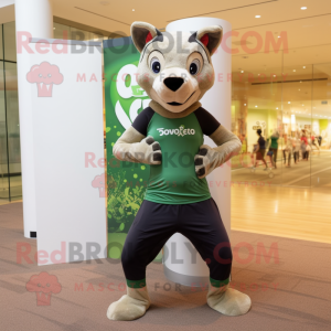 Forest Green Thylacosmilus mascot costume character dressed with a Yoga Pants and Anklets