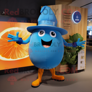 Blue Grapefruit mascot costume character dressed with a Leggings and Hat pins