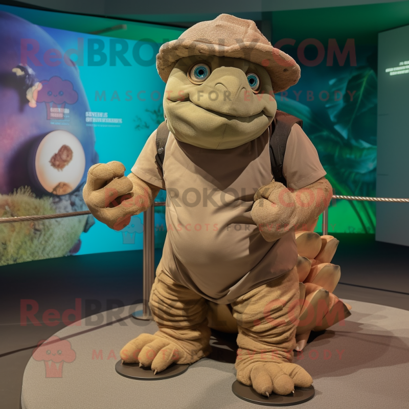 Tan Glyptodon mascot costume character dressed with a Bermuda Shorts and Gloves Tan Glyptodon mascot costume character dressed with a Bermuda Shorts and Gloves