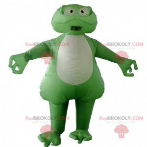 Mascota de la rana verde y blanca, traje inflable -