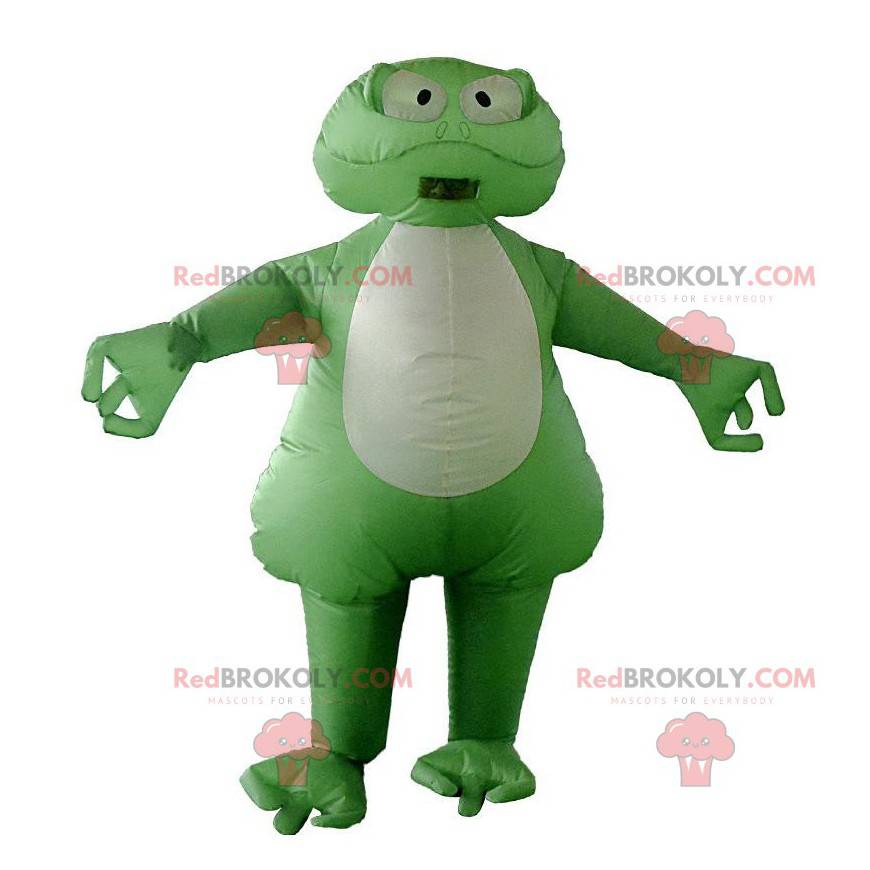 Zielona i biała maskotka żaba, nadmuchiwany kostium -