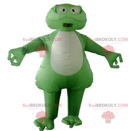 Mascota de la rana verde y blanca, traje inflable -