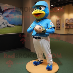 Sky Blue Canary mascot costume character dressed with a Baseball Tee and Bracelet watches