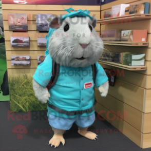 Turquoise Guinea Pig mascot costume character dressed with a Cargo Shorts and Shoe clips