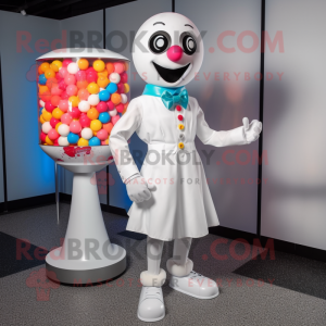 White Gumball Machine mascot costume character dressed with a Cocktail Dress and Cufflinks