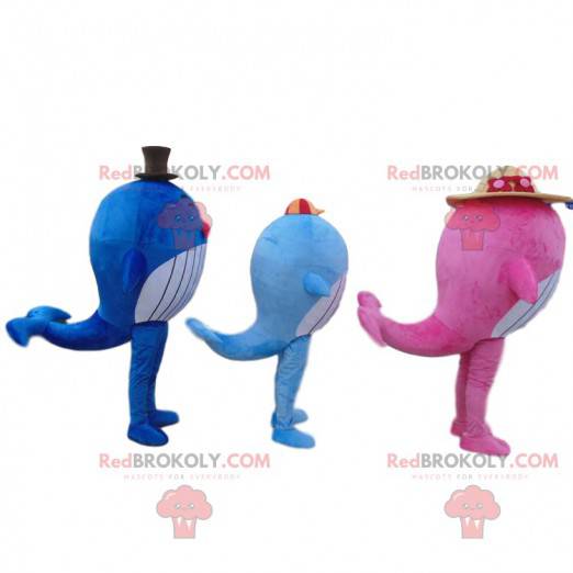 3 barevné maskoty velryb, 3 obří ryby - Redbrokoly.com