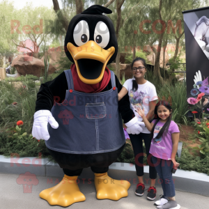 Black Geese mascot costume character dressed with a Mom Jeans and Keychains