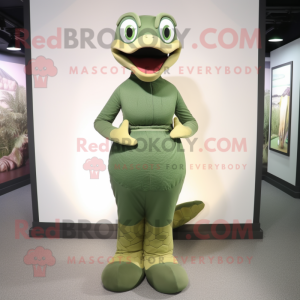 Olive Anaconda mascot costume character dressed with a Sheath Dress and Foot pads