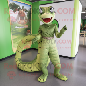 Olive Anaconda mascot costume character dressed with a Sheath Dress and Foot pads