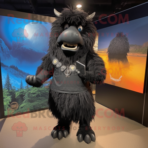 Black Buffalo mascot costume character dressed with a V-Neck Tee and Hairpins