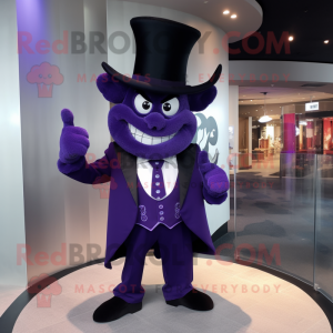 Purple Devil mascot costume character dressed with a Tuxedo and Hats