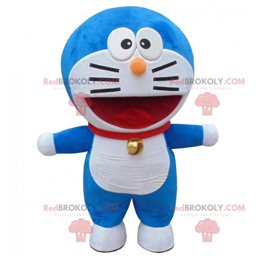 Doraemon maskot, berømt blå og hvit katt, gigantisk -