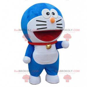 Mascote Doraemon, famoso gato azul e branco, gigante -