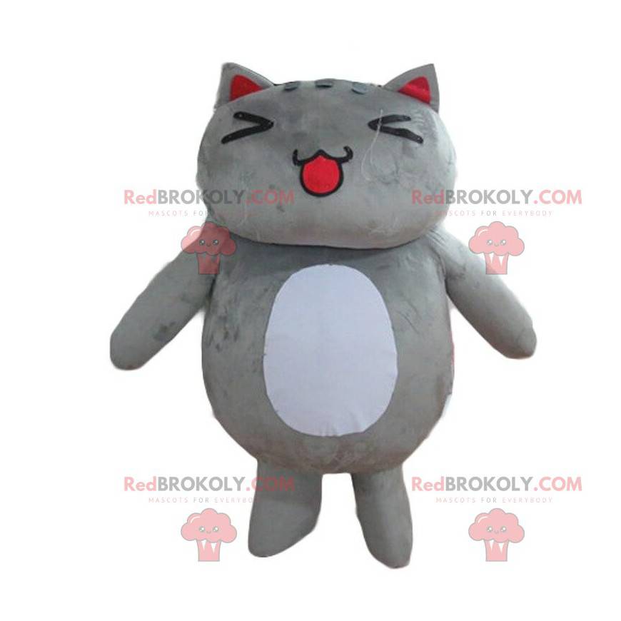 Mascot gran gato gris y blanco, muy lindo y regordete - Mascot gran gato gris y blanco, muy lindo y regordete -