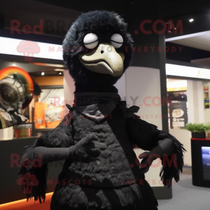 Black Ostrich mascot costume character dressed with a Turtleneck and Shawls