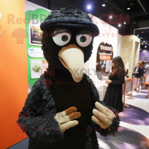 Black Ostrich mascot costume character dressed with a Turtleneck and Shawls