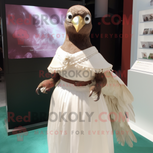 Brown Pigeon mascot costume character dressed with a Wedding Dress and Bracelets