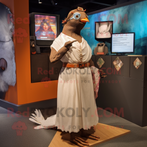 Brown Pigeon mascot costume character dressed with a Wedding Dress and Bracelets