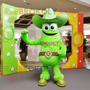 Lime Green Cowboy mascot costume character dressed with a Bikini and Rings