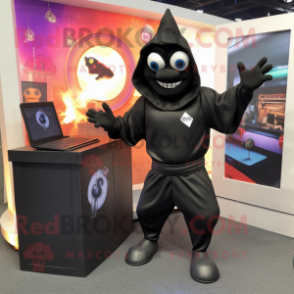 Black Contortionist mascot costume character dressed with a Hoodie and Briefcases