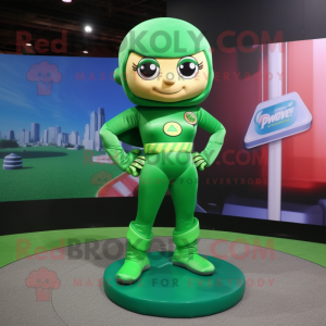 Green Superhero mascot costume character dressed with a Pencil Skirt and Anklets